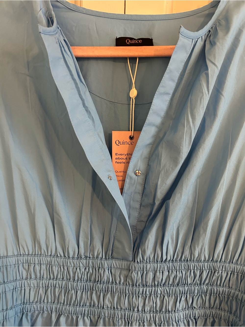 Quince NWT 100% Organic Cotton Poplin Tiered Maxi Dress Light Blue, Size L - Picture 6 of 13